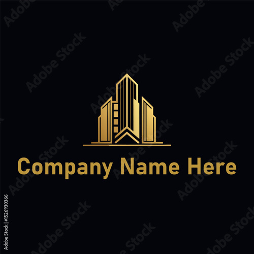  Gold real estate logo with a high-rise and house outline