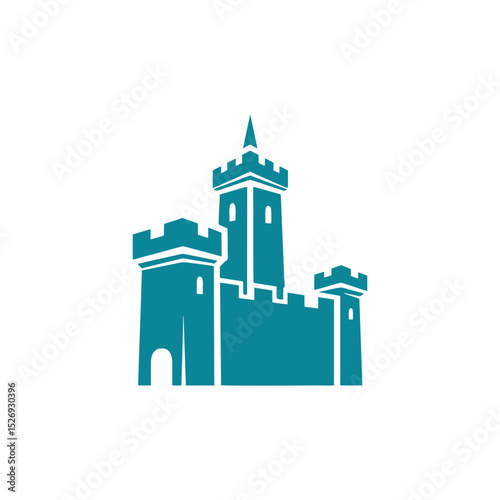 Stylized teal castle icon for logos and brand identity