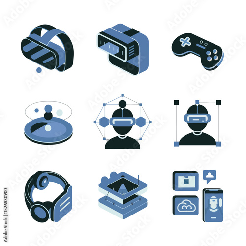 vector icons info graph illustrating VR and mixed reality VR Headset Icon  
