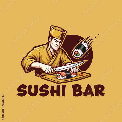 Sushi Chef Preparing Maki Rolls for Sushi Bar