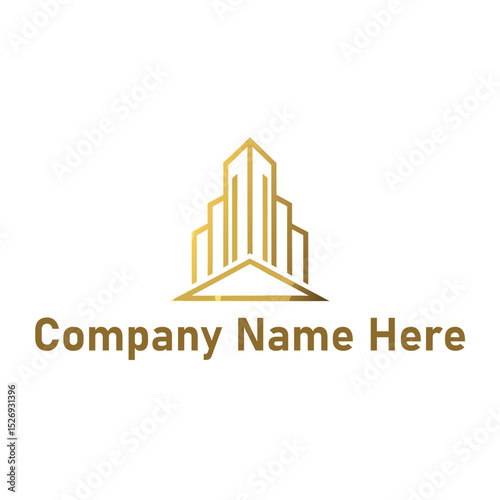  Gold real estate logo with a high-rise and house outline