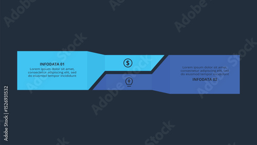 Creative concept for infographic with 2 steps, template for web on a black background.