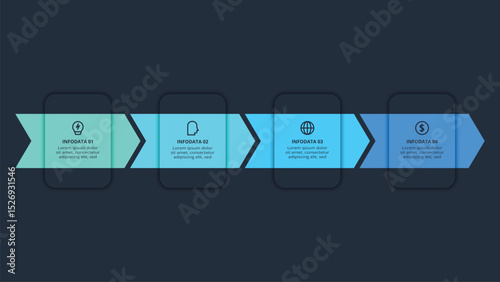 Creative concept for infographic with 4 steps, template for web on a black background.