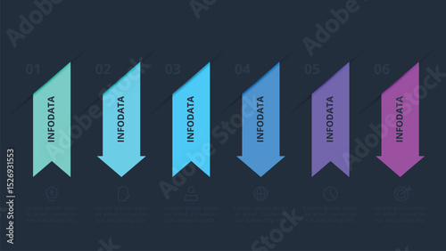 Creative concept for infographic with 6 steps, template for web on a black background.