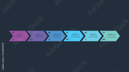 Creative concept for infographic with 6 steps, template for web on a black background.