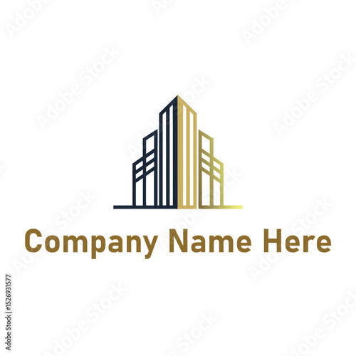  Gold real estate logo with a high-rise and house outline