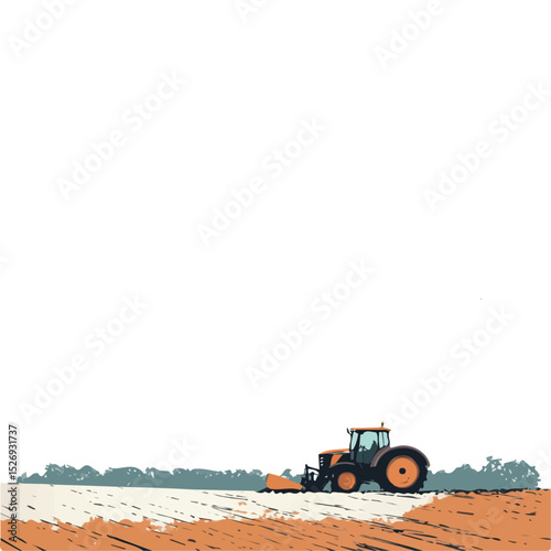 2D flat Farm Tractor Plowing Field illustration vector, isolated on a white background.