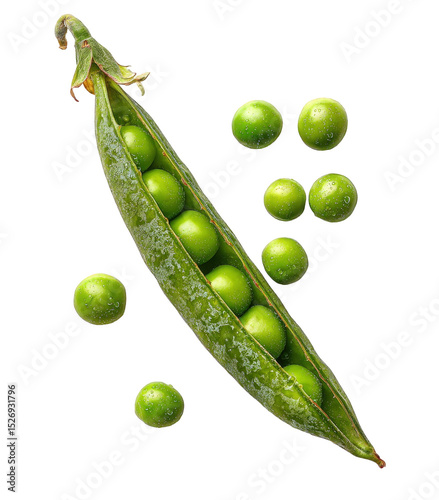 Fresh peas in a pod and loose isolated on transparent background