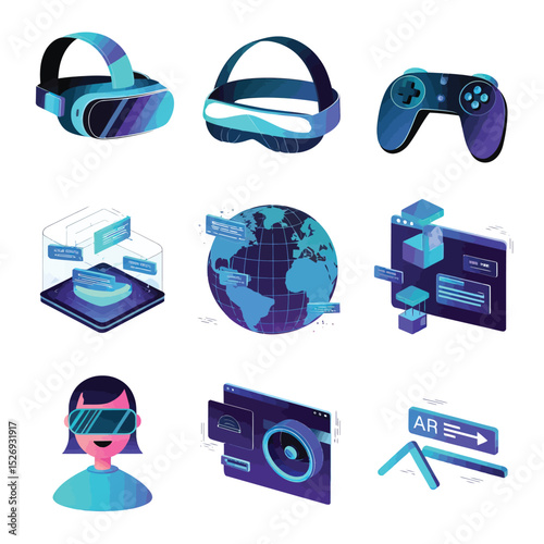 vector icons info graph illustrating VR and mixed reality VR Headset Icon  

