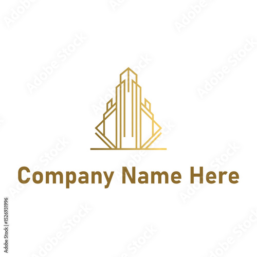  Gold real estate logo with a high-rise and house outline