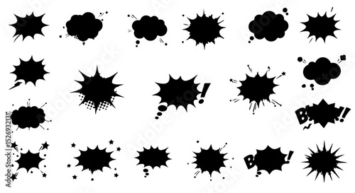 Versatile Black Comic Book Speech Bubbles and Word Balloons Design Elements for Graphic Design Projects