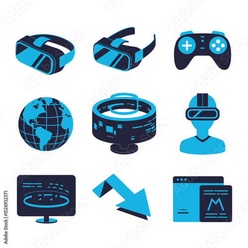 vector icons info graph illustrating VR and mixed reality VR Headset Icon  
