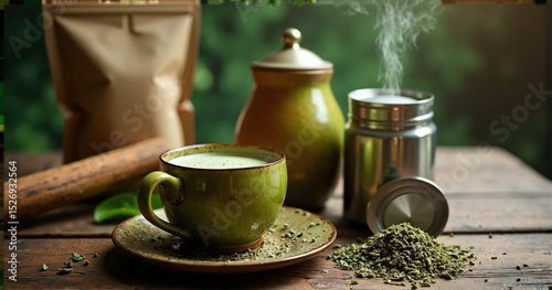 Wallpaper Mural A high-resolution stock photo of a traditional yerba mate gourd filled with freshly brewed tea, perfect for health and wellness marketing. Torontodigital.ca