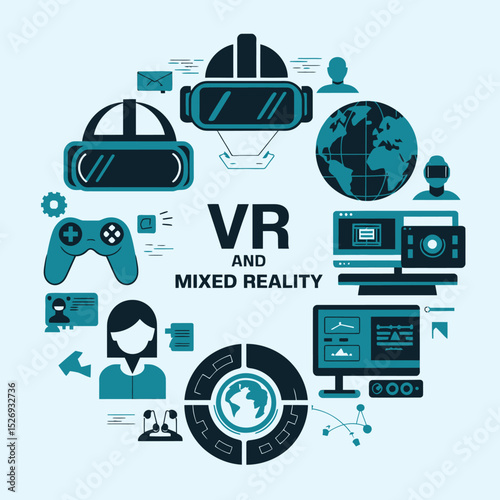 vector icons info graph illustrating VR and mixed reality VR Headset Icon  

