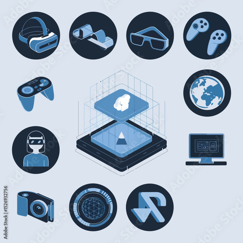 vector icons info graph illustrating VR and mixed reality VR Headset Icon  
