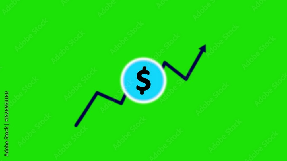 Business rising arrow with dollar sign , Isolated Dollar Coin and Arrow Up animation .