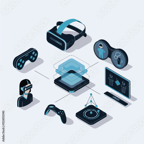 vector icons info graph illustrating VR and mixed reality VR Headset Icon  
