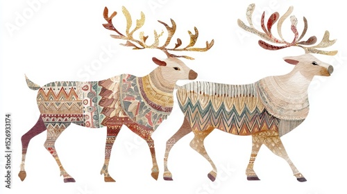 Boho Christmas Reindeer Clipart Tribal Patterned Festive Animals
