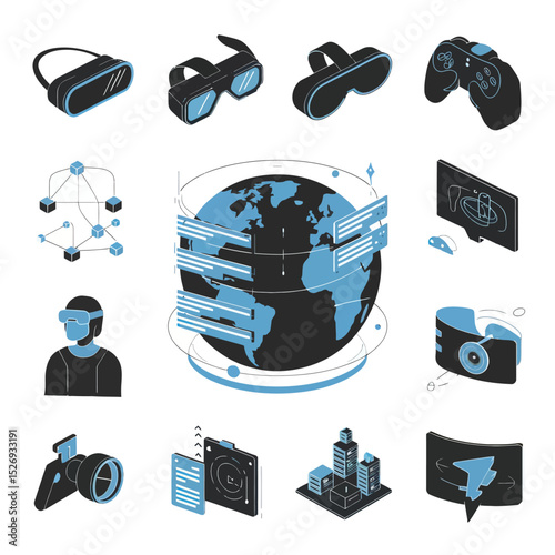 vector icons info graph illustrating VR and mixed reality VR Headset Icon  
