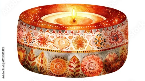 Boho Christmas Tealight Holder Watercolor Clipart Illustration