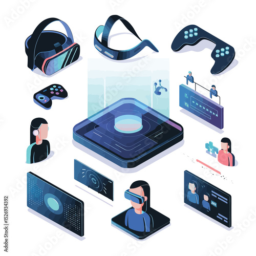 vector icons info graph illustrating VR and mixed reality VR Headset Icon  
