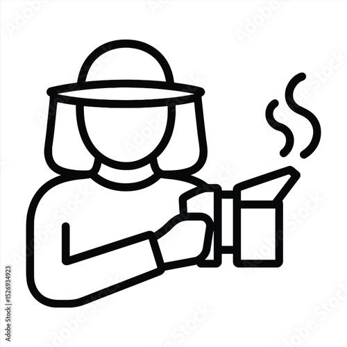 Beekeeper at Work: An artistic line illustration showcases a dedicated beekeeper diligently tending to their hive, the gentle wisps of smoke from the smoker adding an air of tranquility to the scene.