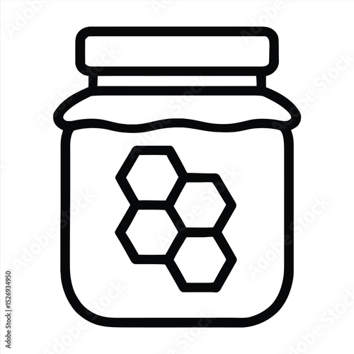 Sweet Nectar in a Jar: A simple yet inviting illustration of a jar filled with golden honey, showcasing a honeycomb pattern that suggests the natural goodness and deliciousness within.