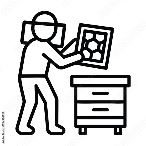 Beehive Keeper's Task: An illustrative scene of a dedicated beekeeper meticulously tending to a honeybee hive, exemplifying the vital work of maintaining ecological balance.