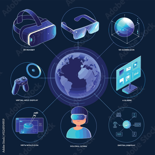 vector icons info graph illustrating VR and mixed reality VR Headset Icon  
