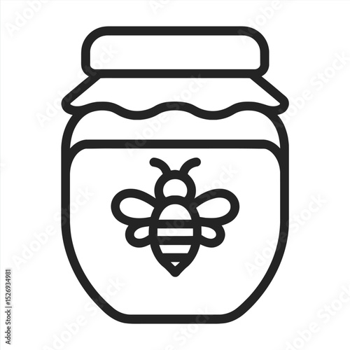 Sweet Nectar: A simple, linear illustration of a jar of honey with a charming honeybee design, capturing the essence of nature's sweet treat.