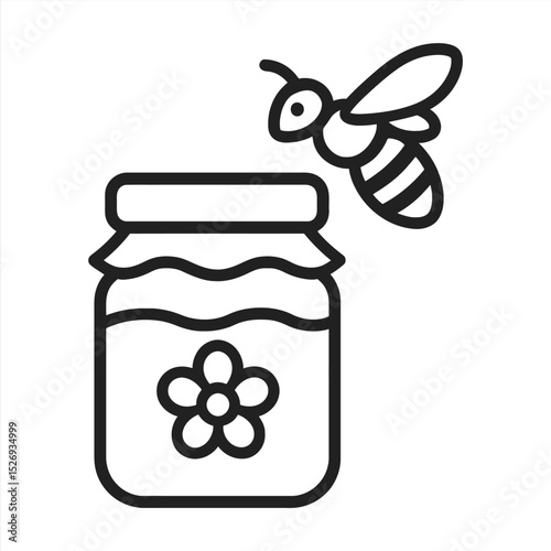 Honey Jar with Bee: A jar of honey with a bee flying nearby, signifying natural sweetness and beekeeping.
