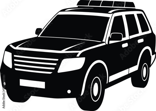 Detailed black and white SUV illustration showcasing bold vehicle design