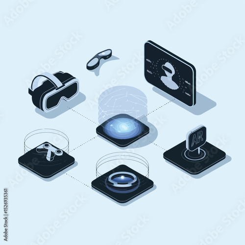 vector icons info graph illustrating VR and mixed reality VR Headset Icon  
