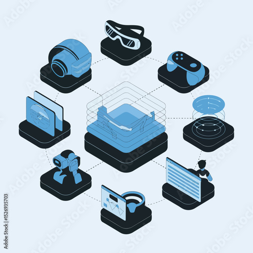 vector icons info graph illustrating VR and mixed reality VR Headset Icon  
