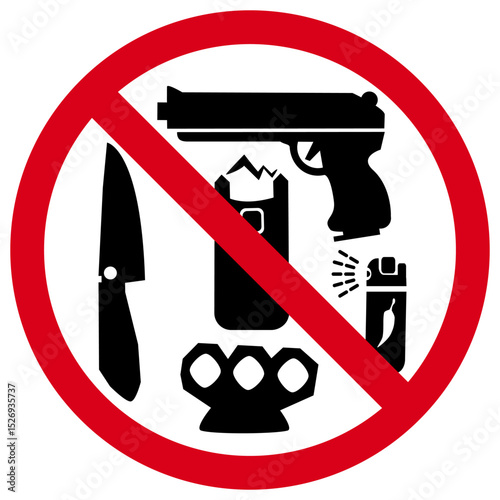 No Weapons Allowed Sign. Prohibited Weapons Symbol. Forbidden Items Icon.