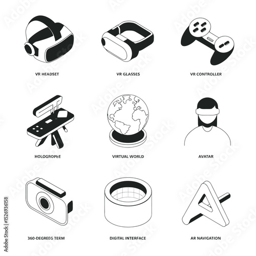 vector icons info graph illustrating VR and mixed reality VR Headset Icon  
