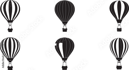 Classic Black Silhouette Vector Collection of Hot Air Balloons