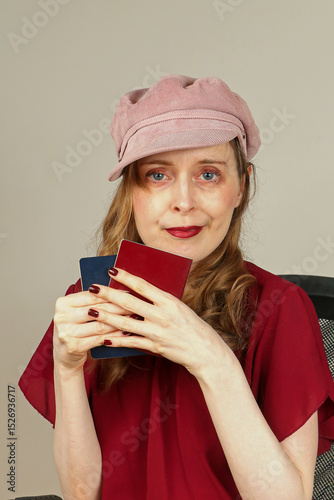 Woman holding two passports in her hands getting ready to cross international border