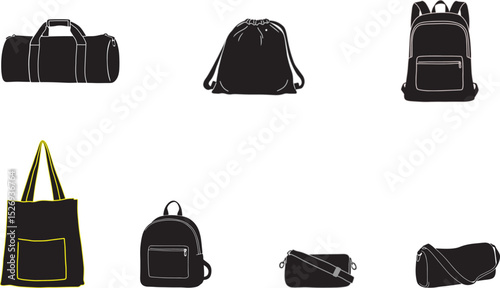Versatile Black Silhouette Vector Collection of Various Luggage and Bags