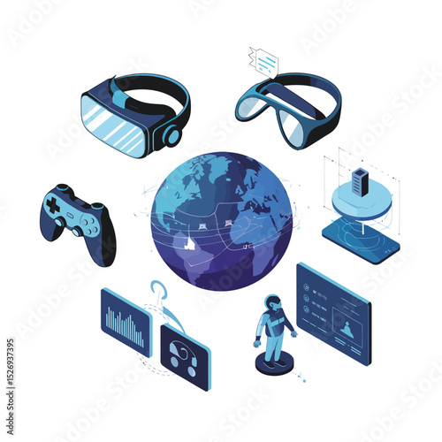 vector icons info graph illustrating VR and mixed reality VR Headset Icon  
