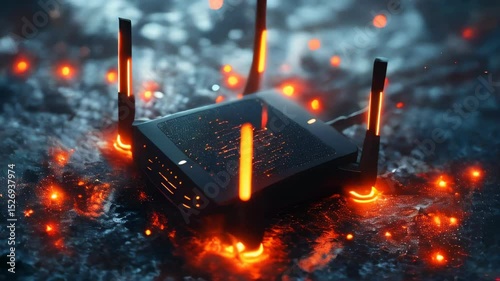An ultra-modern WI-Fi router on an abstract glowing background.
