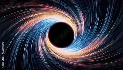 black hole attracting light like a spiraling vortex kaleidoscopic abstract background with copy space