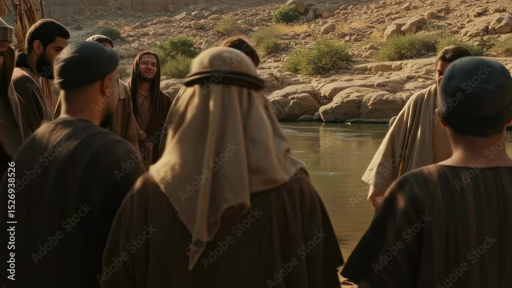 John the Baptist baptizing Jesus Christ in the Jordan River, with ...