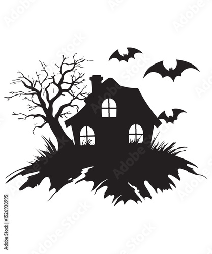 Halloween Haunted House Silhouette Art, Halloween Spooky Hunted House Silhouette Extravaganza