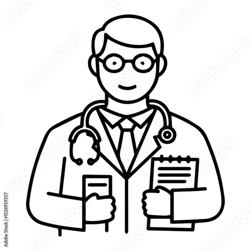 Professional Doctor, Physician, Healthcare Provider, Medical Professional, Clinic Doctor,  Medical Expert, Health Consultant,  Medical Illustration, Line Art Doctor