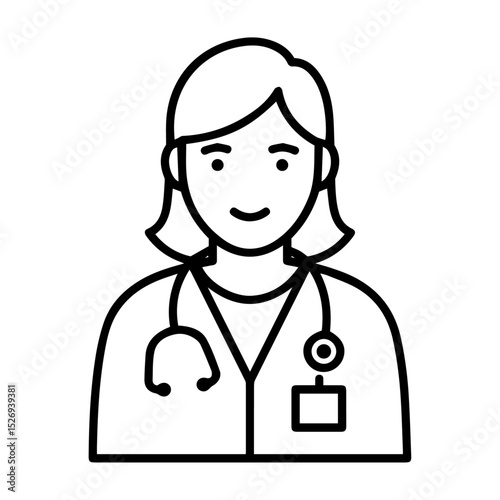 Professional Female Doctor, Physician, Healthcare Provider, Medical Professional, Line Art Illustration