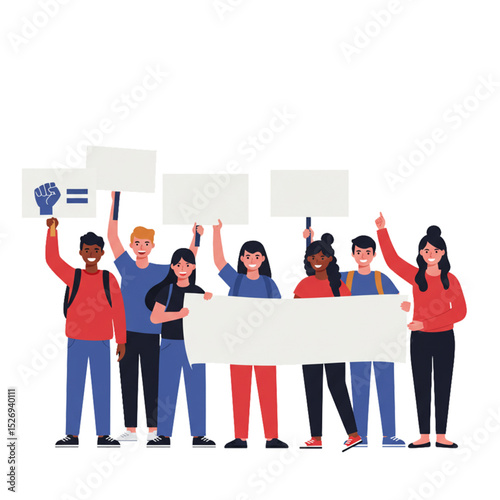 Youth Day Celebration: Diverse group of young activists holding banners for social change