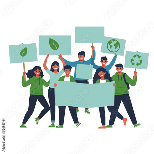 Youth Activism: Passionate young people holding eco-friendly banners for Youth Day