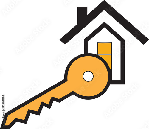 Icon of a house key with a small upward-trending graph along its edge, symbolizing real estate investment, vector style.