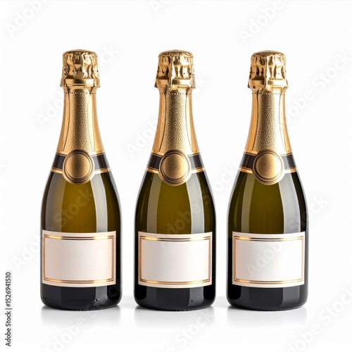 Three Mini Champagne Bottles on White Background